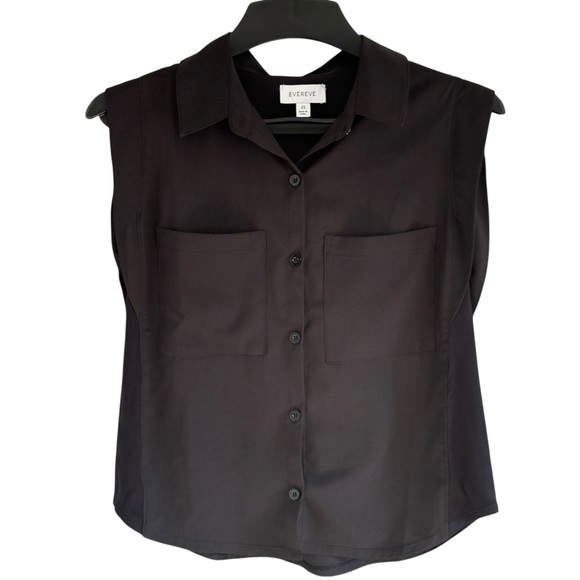 Evereve Womens Black Camp Button Down Blouse Sleeveless Size XS - Picture 1 of 6